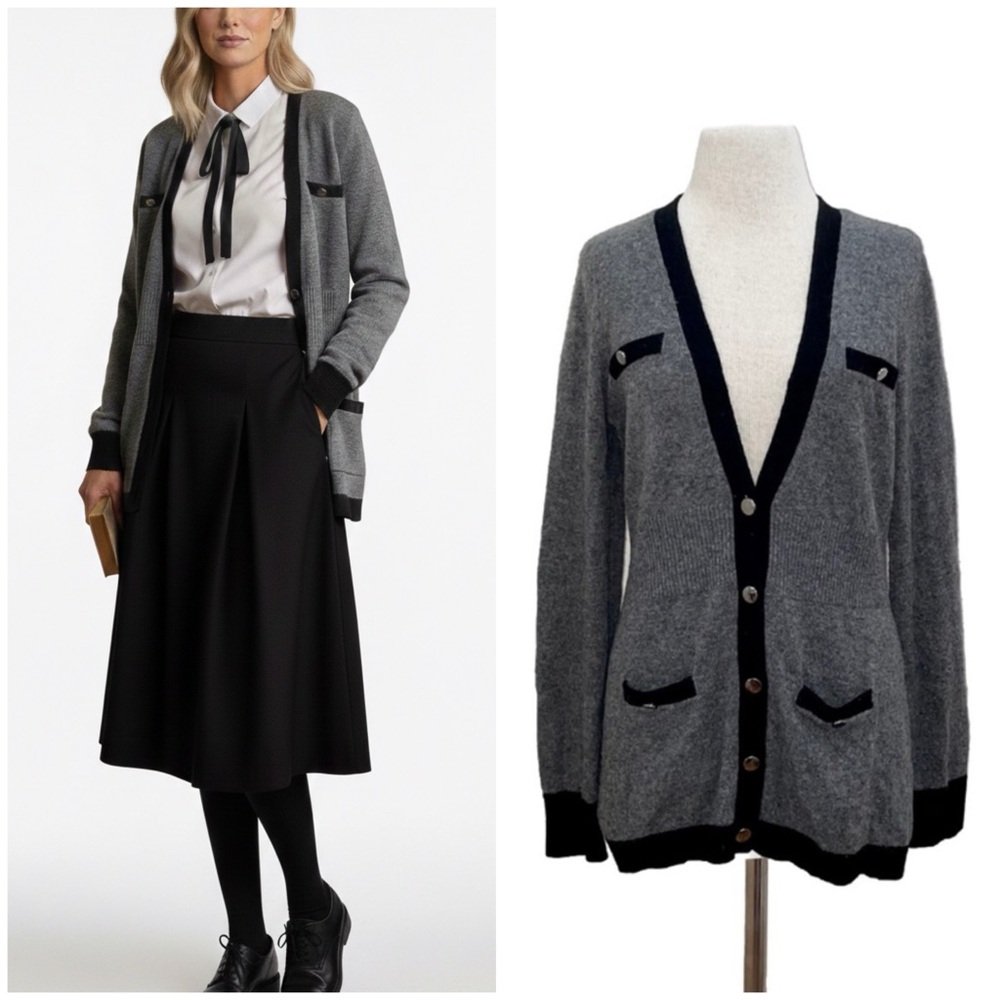 Vince $395 Gray Alpaca/Wool/Cashmere V Neck Cardigan Sweater Medium Old Money